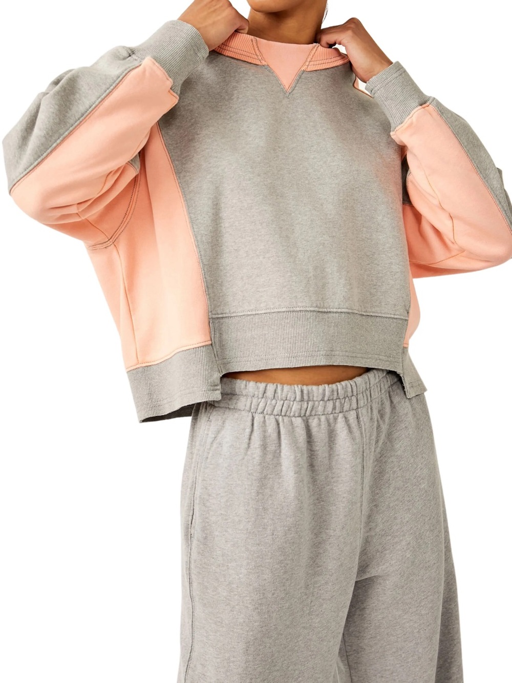 Free People Movement Intercept Colorblock Sweatshirt Grey and Peach